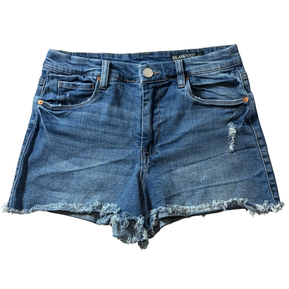 BlankNYC The Lenox Distressed Denim Shorts Size 28‎ Raw Hem Stretch Jean Shorts